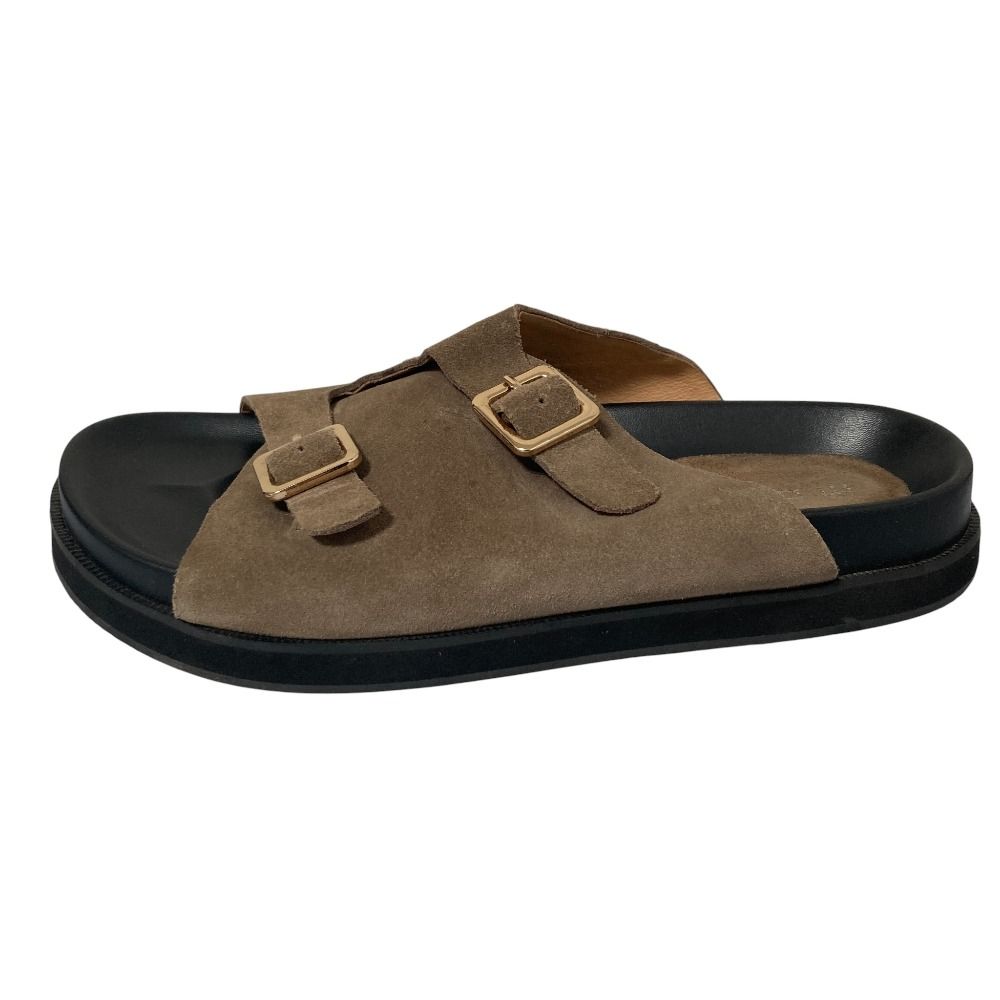 ✨極美品✨ MOHI サンダル スエード ダブルバックル 厚底 ブラウン 38 美品 MOHI モヒ スエード ダブルバックル フラットサンダル 38 24cm