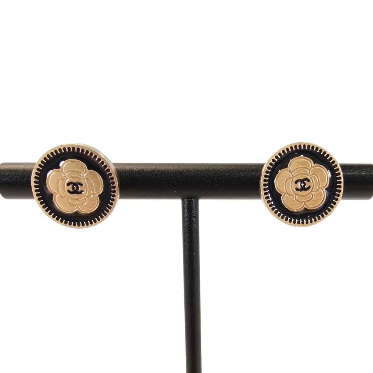 CHANEL シャネル カメリア 花柄 ピアス ゴールド×ブラック 管理番号 