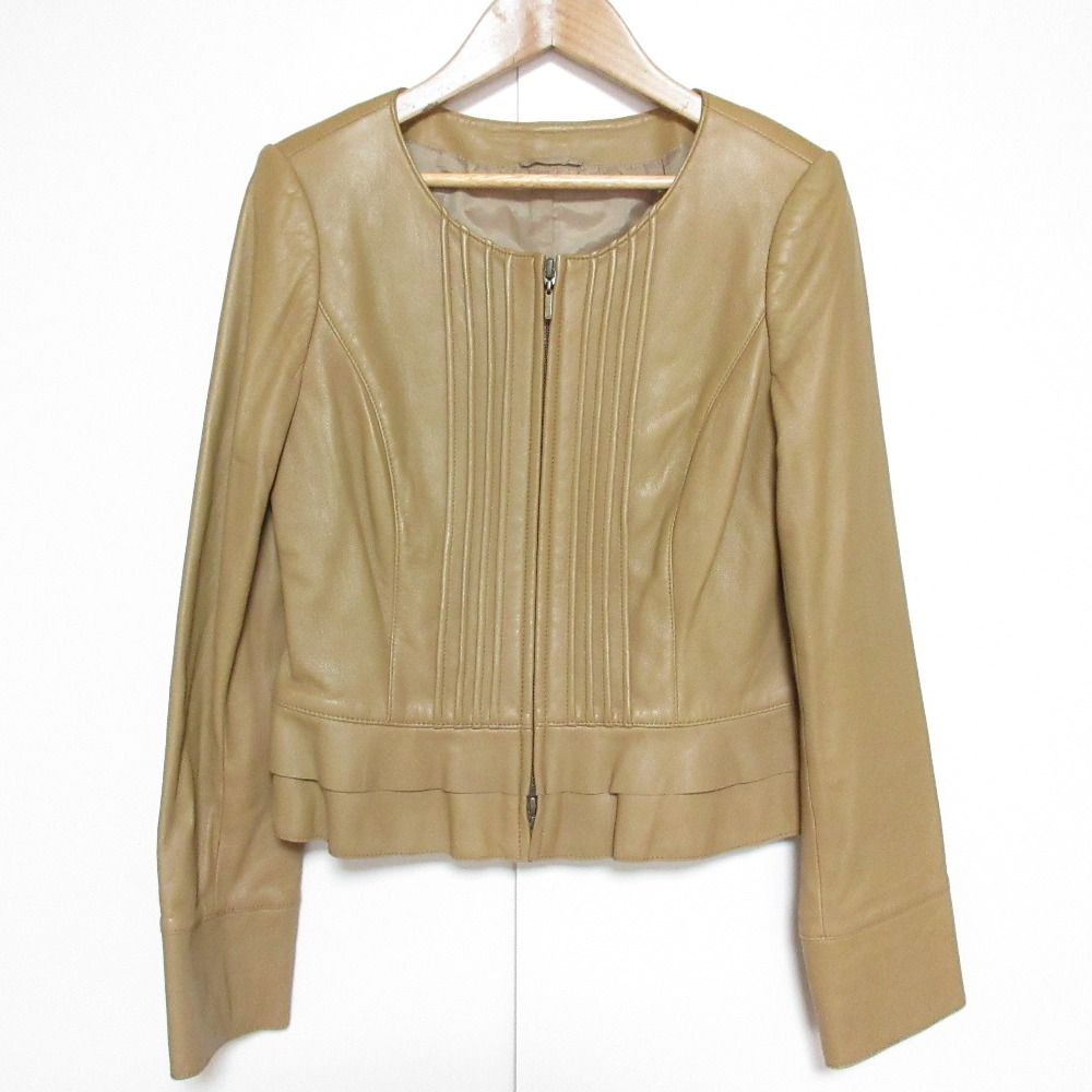 ANAYI アナイ ラムレザー ノーカラージャケット ブルゾン 38 ベージュ