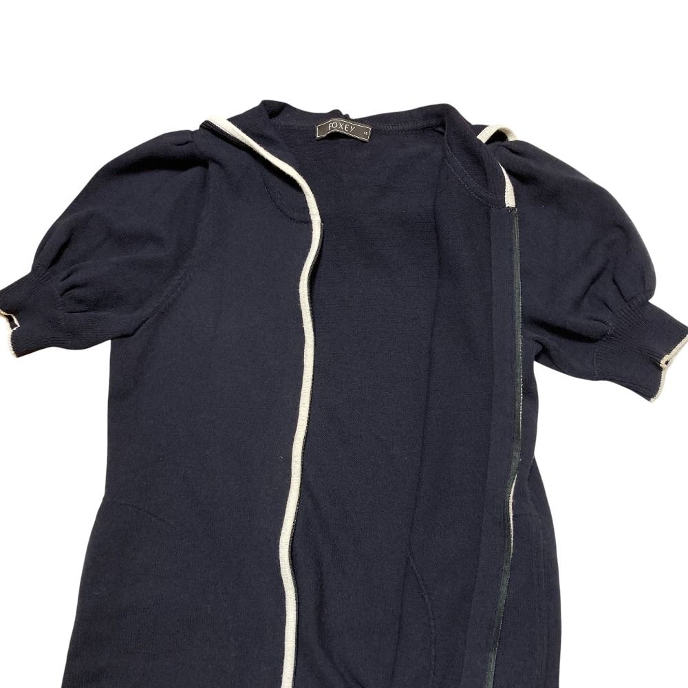 美品 フォクシー ニットパーカー シルクブレンド ダークネイビー 38 美品 フォクシー ニットパーカー シルクブレンド ダークネイビー 38