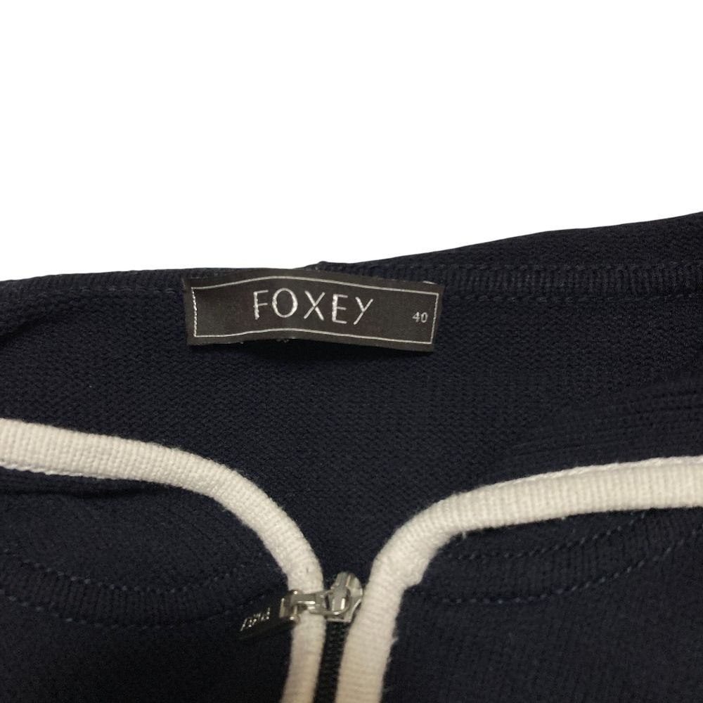 美品 FOXEY フォクシー ニット パーカー 28769 サイズ40 ネイビー
