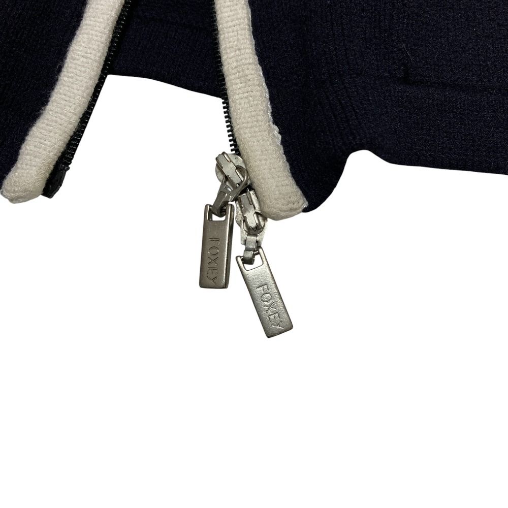 美品 FOXEY フォクシー ニット パーカー 28769 サイズ40 ネイビー