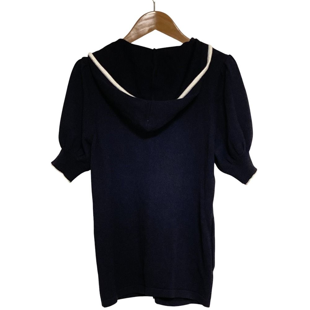 美品 FOXEY フォクシー ニット パーカー 28769 サイズ40 ネイビー