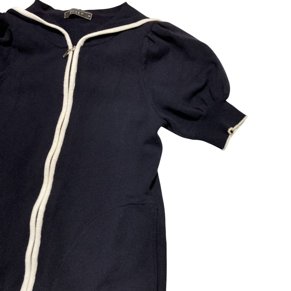 美品 FOXEY フォクシー ニット パーカー 28769 サイズ40 ネイビー