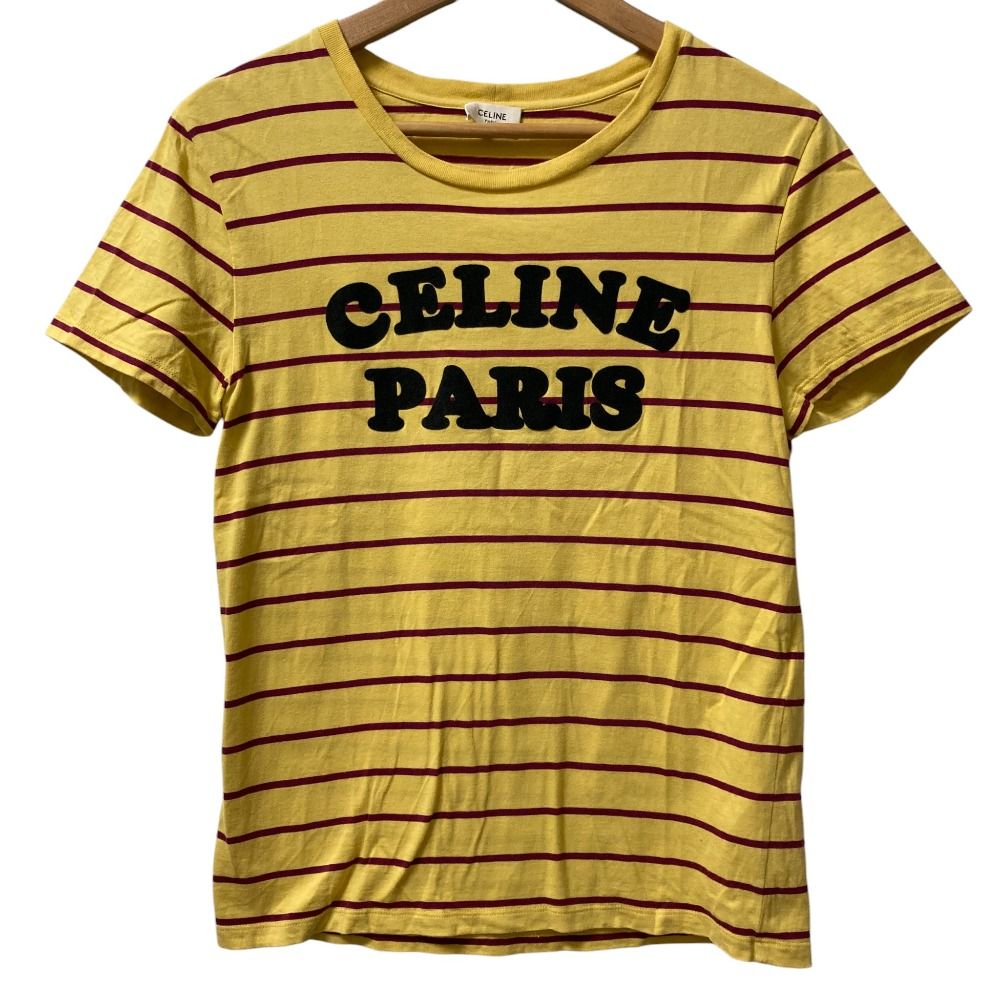 美品 CELINE セリーヌ エディ期 Striped Flocke Logo Tee フロッキー