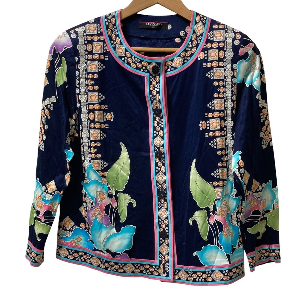 美品 LEONARD レオナール ジュエリープリント カーディガン サイズM