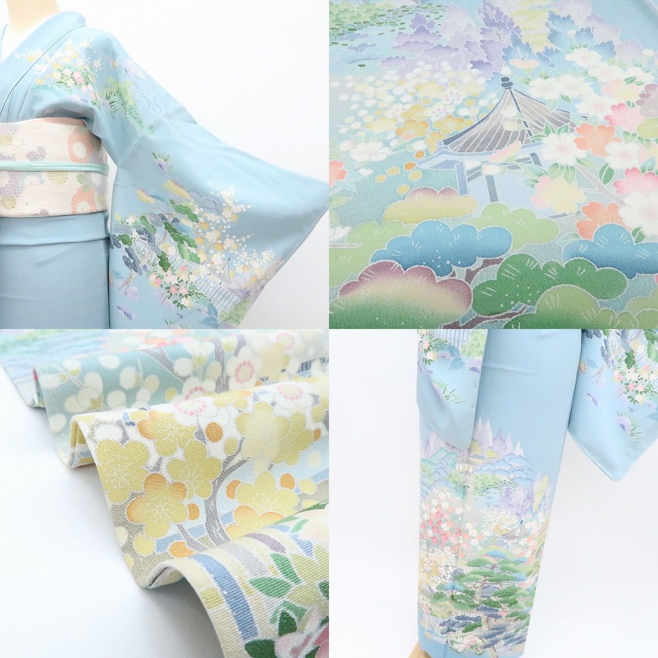 百華❀Y4246◇作家物 賢落款 手縫い仕立て 正絹 訪問着 着物 単品