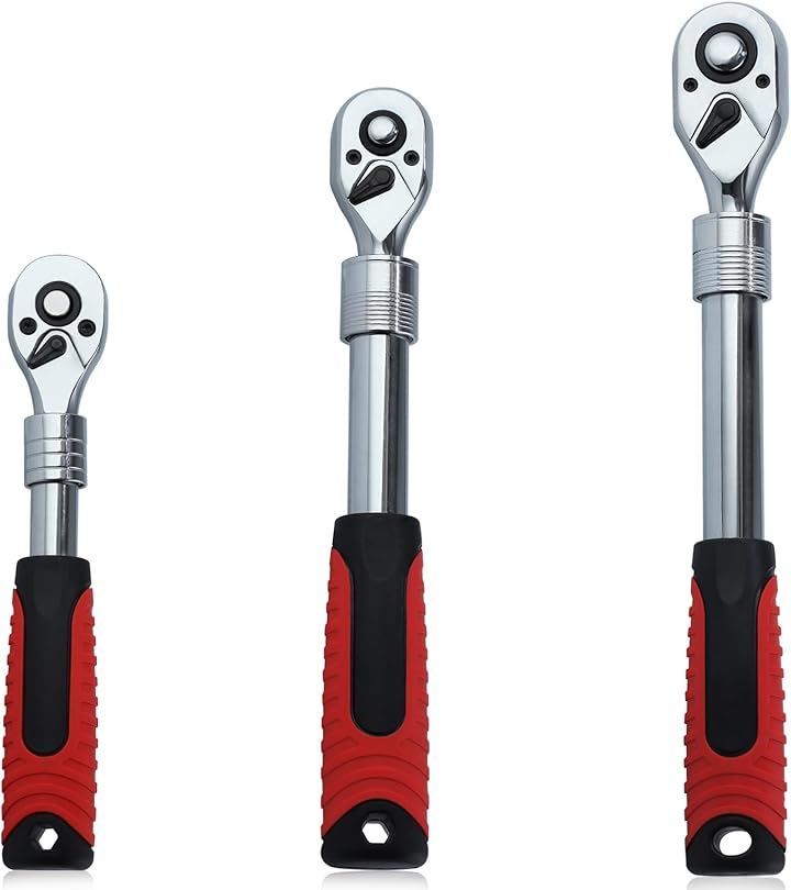 LEONTOOL 伸縮式ラチェットセット 伸長式ラチェットセット ラチェットハンドル クイックリリースラチェットセット 伸縮リバーシブルラチェット 回転方向切替簡単 速脱ボタン 72歯 自転車 バイク (レッド)