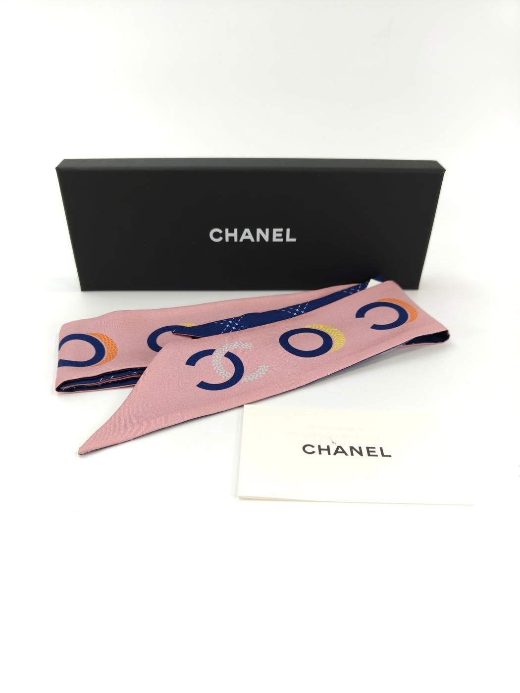 CHANEL シャネル シルク スカーフ ヘアバンド COCO ピンク×ブルー 管理
