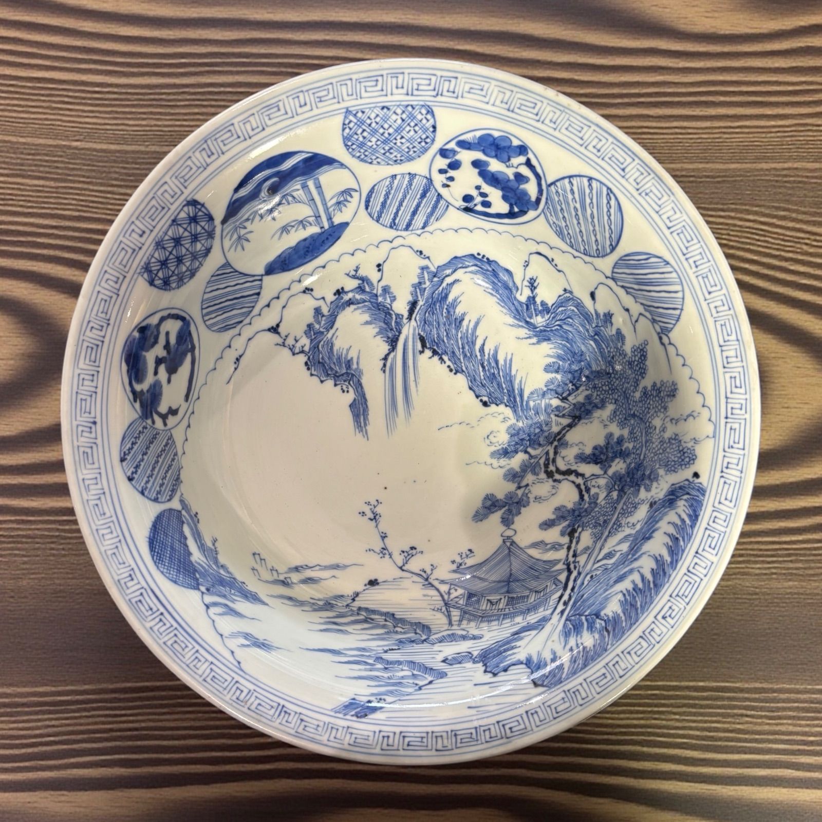 古伊万里 染付 大鉢 松竹梅山水風景図 盛り鉢 取り皿 飾り皿 和食器