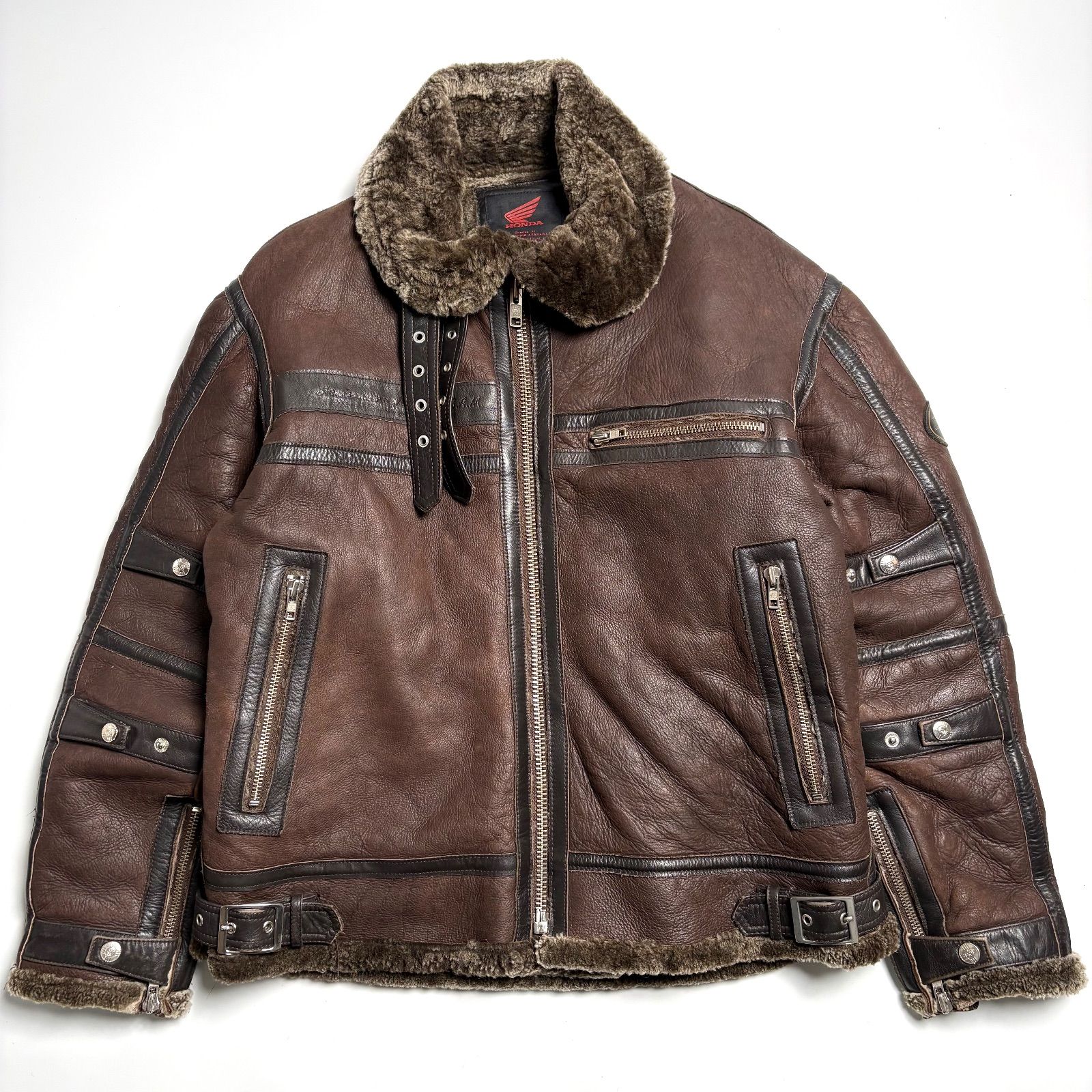 希少】HONDA リアルムートンジャケット 茶 L 本革 ライダース