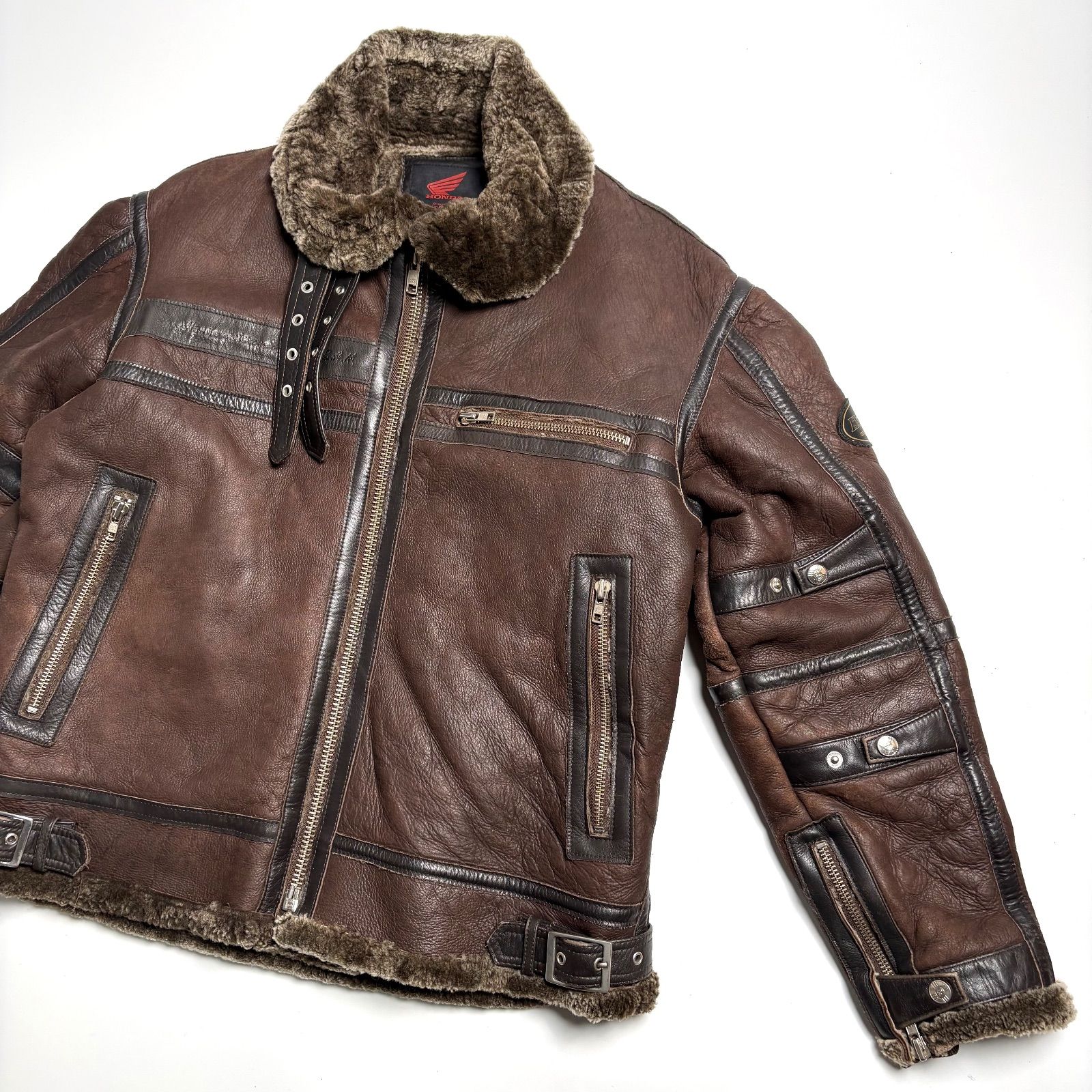 希少】HONDA リアルムートンジャケット 茶 L 本革 ライダース