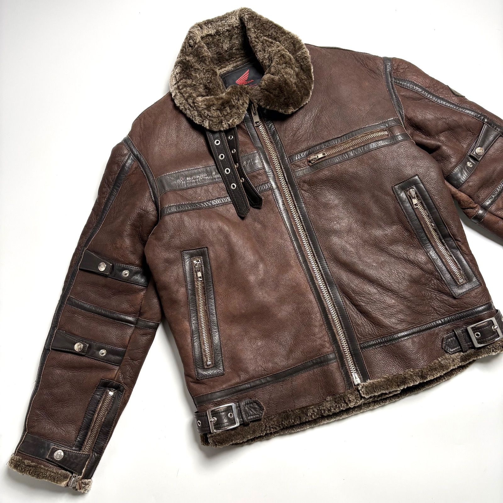 希少】HONDA リアルムートンジャケット 茶 L 本革 ライダース