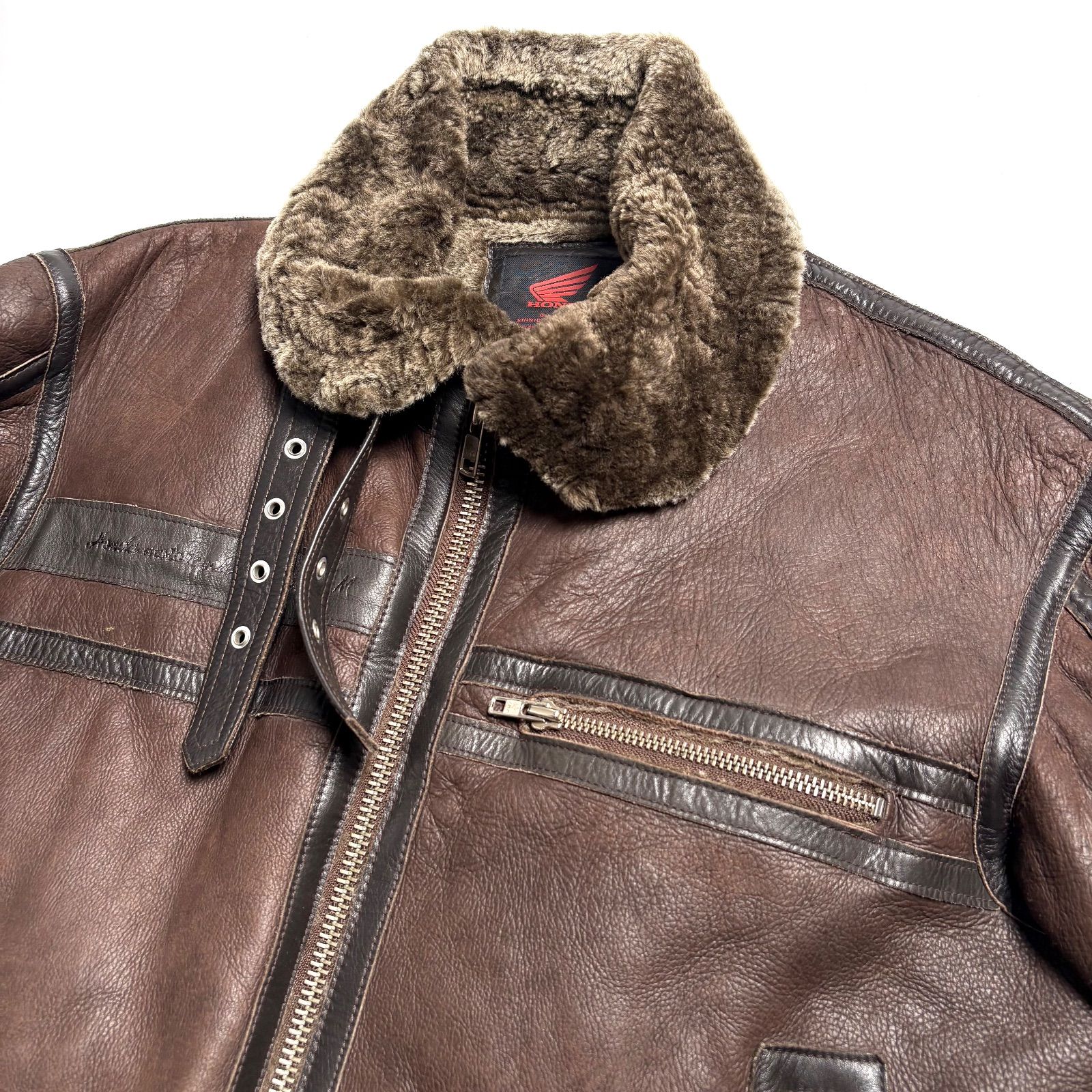 希少】HONDA リアルムートンジャケット 茶 L 本革 ライダース