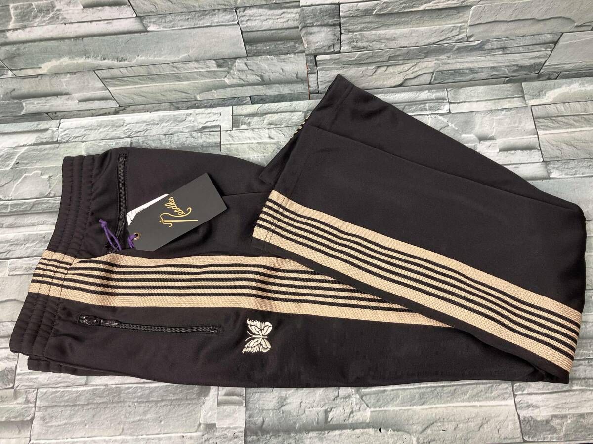 N16】Needles ニードルズ 総柄フレアパンツ Mブラック ×ゴールド 中古