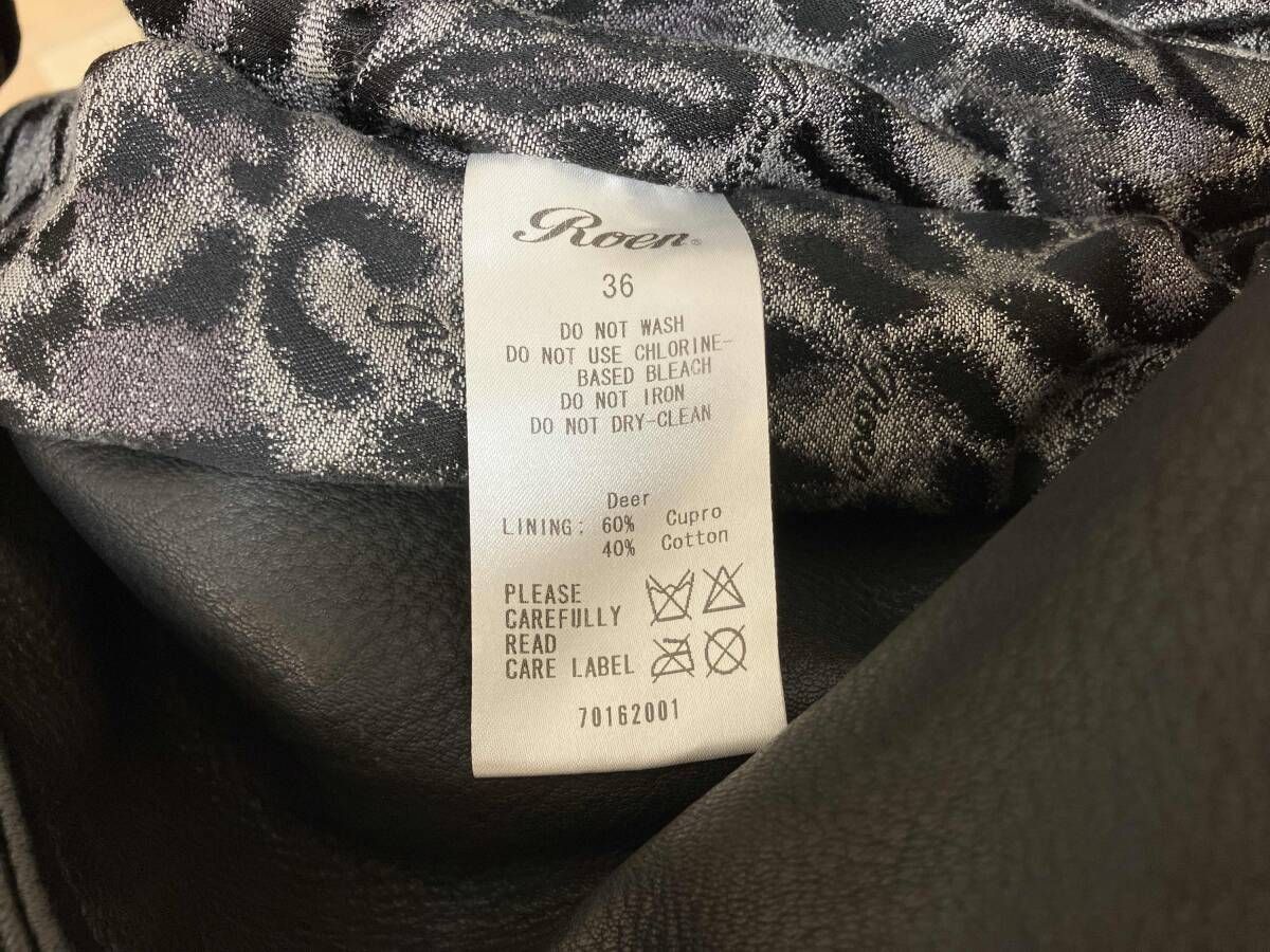 Roen ロエン ダブルライダースジャケット レザージャケット size:36 黒