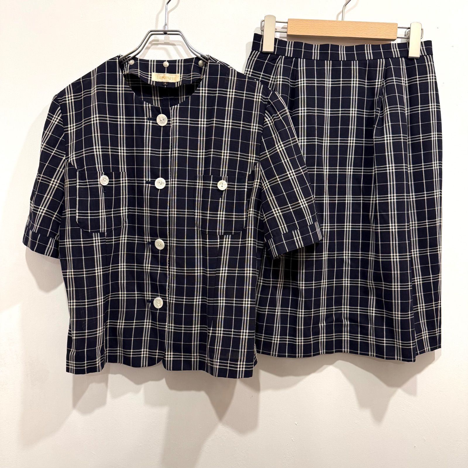 ヴィンテージ Burberrys セットアップ ノーカラー ネイビー チェック