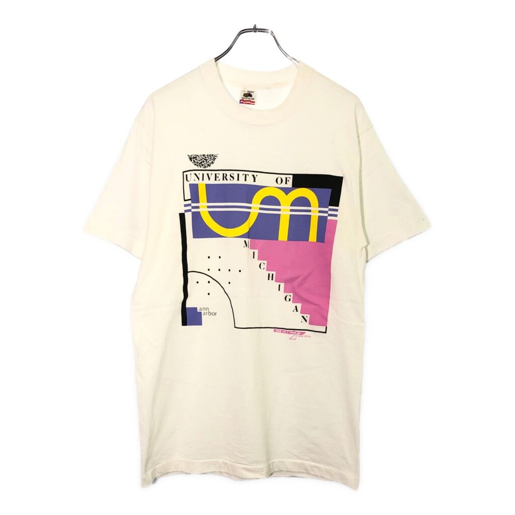 90年代 USA製 MICHIGAN ミシガン 半袖Ｔシャツ カレッジ ホワイト(メンズ L)中古 古着 V9108