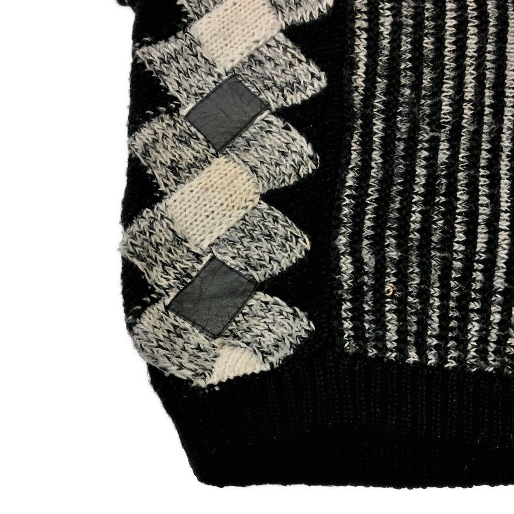 90年代 FAX レザー切り替え アクリルニット セーター ブラック(メンズ M)中古 古着 X0997 90年代 FAX レザー切り替え アクリルニット セーター ブラック(メンズ