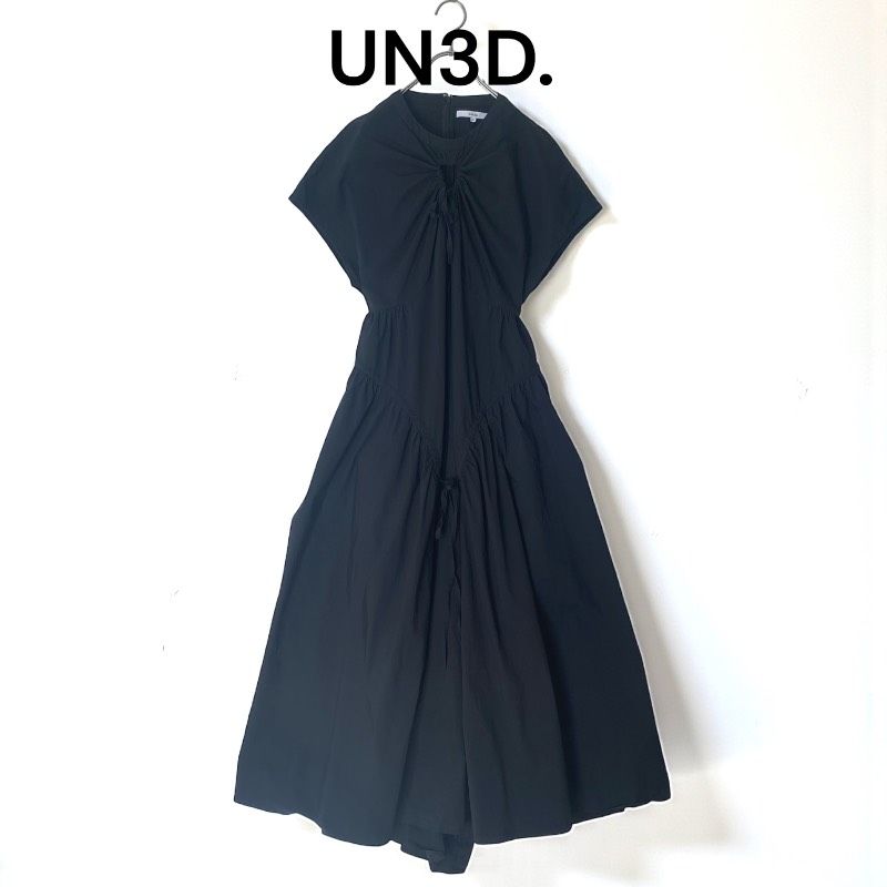 UN3D. アンスリード サークルギャザーワンピース ロング ブラック