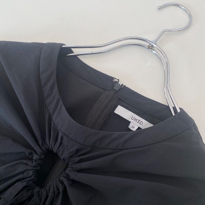 UN3D. アンスリード サークルギャザーワンピース ロング ブラック