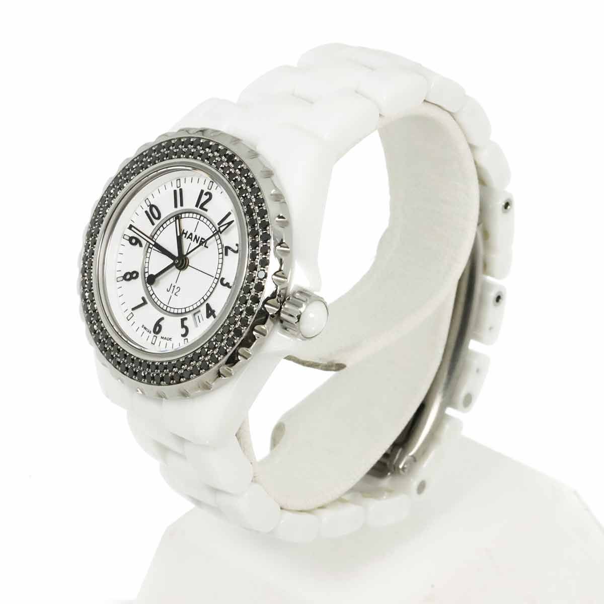 シャネル CHANEL J12 33mm H1630 レディース 腕時計 ブラックダイヤベゼル デイト ホワイト セラミック クォーツ ウォッチ 90302278 CHANEL（シャネル） CHANEL H1630 J12 白セラミック ブラックダイヤ