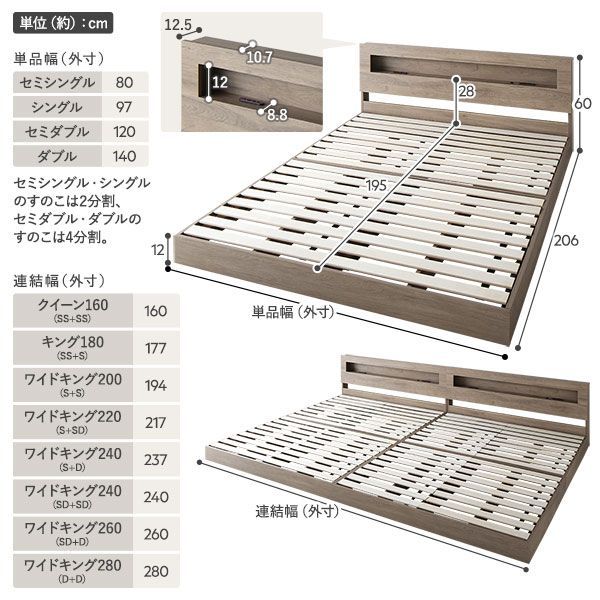 ベッド ワイドキング 240 SD+SD 3ゾーンポケットコイルマットレス付 グレージュ 連結 低床 照明 宮付 すのこ ベッド ワイドキング 0 Yahoo!ショッピング 通販 国産ポケットコイルマットレス付