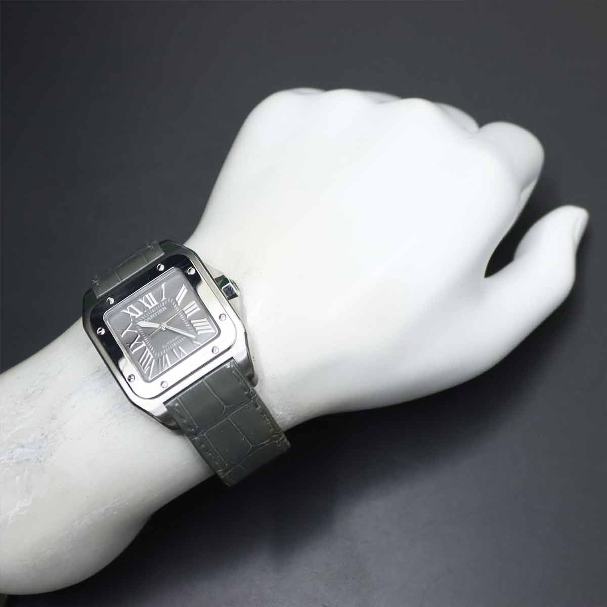 Cartier サントス100 LM 自動巻き レザーベルト メンズ 腕時計