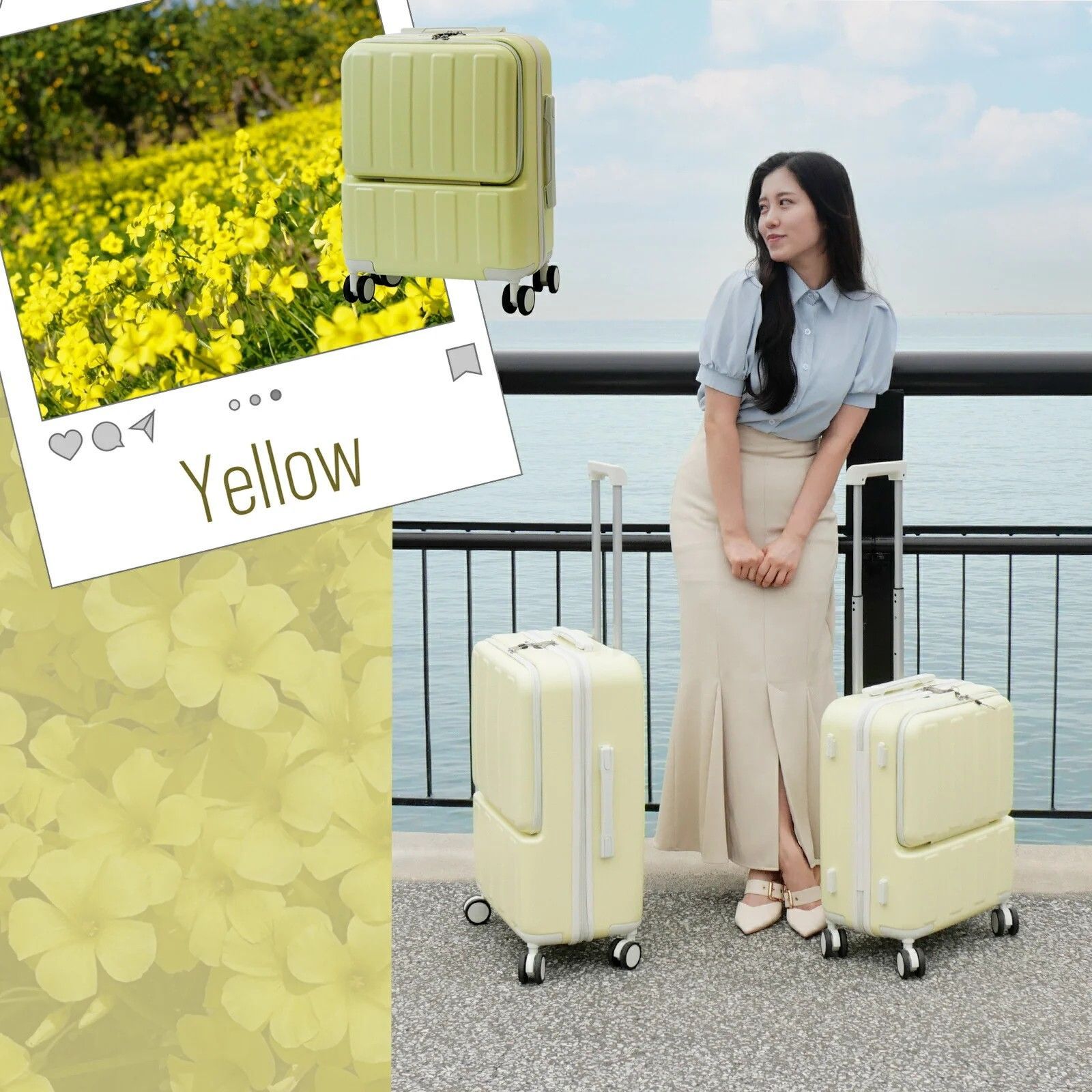 2175 スーツ ケース Sサイズ イエロー キャスターカバー付き ※北海道