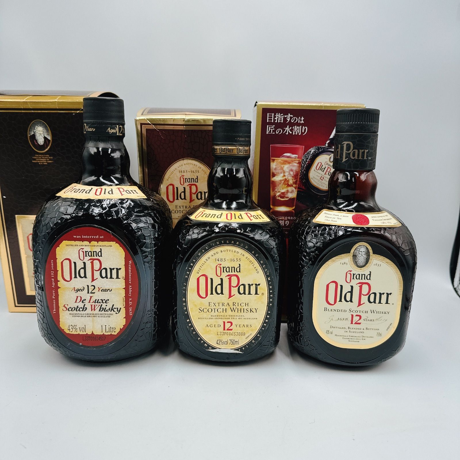 ウイスキー　Old Parr オールドパー　3本セット！ 未開栓】3点セット オールドパー 12年 ウイスキー 1L 750ml 12年