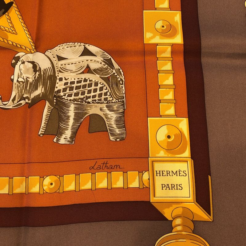 エルメス HERMES カレー90 CUILLERS D'AFRIQUE シルク100％ レディース