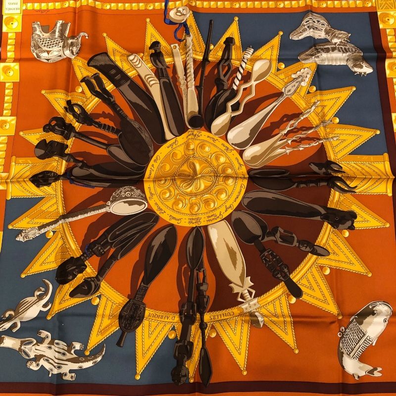 エルメス HERMES カレー90 CUILLERS D'AFRIQUE シルク100％ レディース