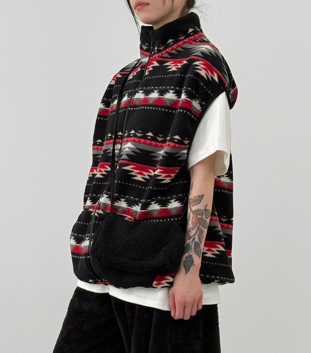 ノルディックベストジップアップ (3カラー、インナー、ユニセックス、カップル、新作、ノルディックパターン、フリース)