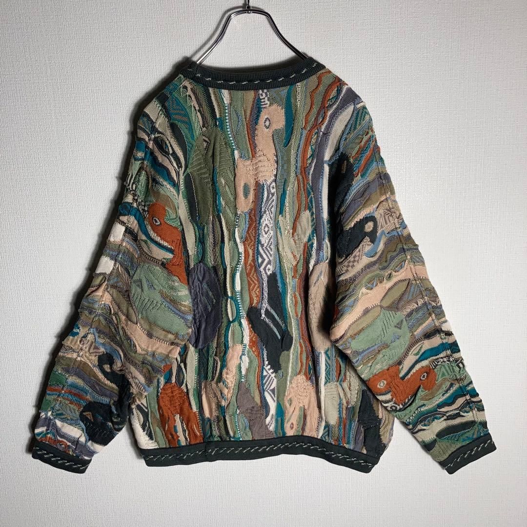 COOGI 立体編み込み3Dニット 肉厚セーター くすみグリーン系 M COOGI 立体編み込み3Dニット 肉厚セーター くすみグリーン系 M