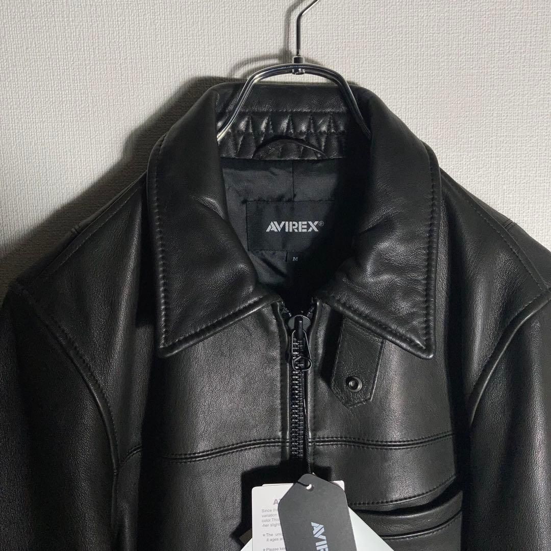 新品未使用タグ付き】AVIREX レザージャケット 羊革 トラッカー 黒 M