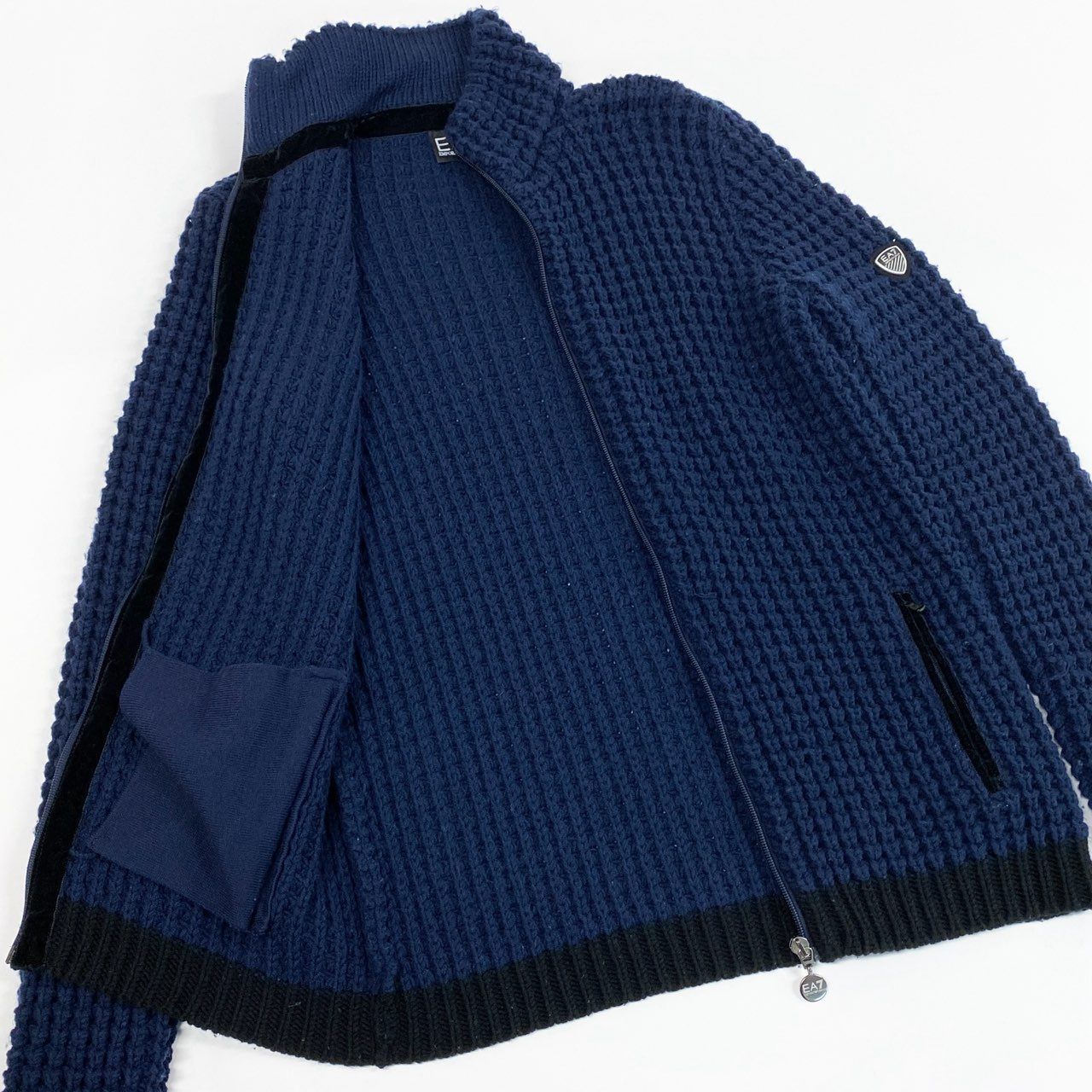 【極美品】エンポリオアルマーニ ドライバーズニット リブ編み 濃いグレー S EMPORIO ARMANI - EMPORIO ARMANI 00's 斜めジップ ドライバーズニット