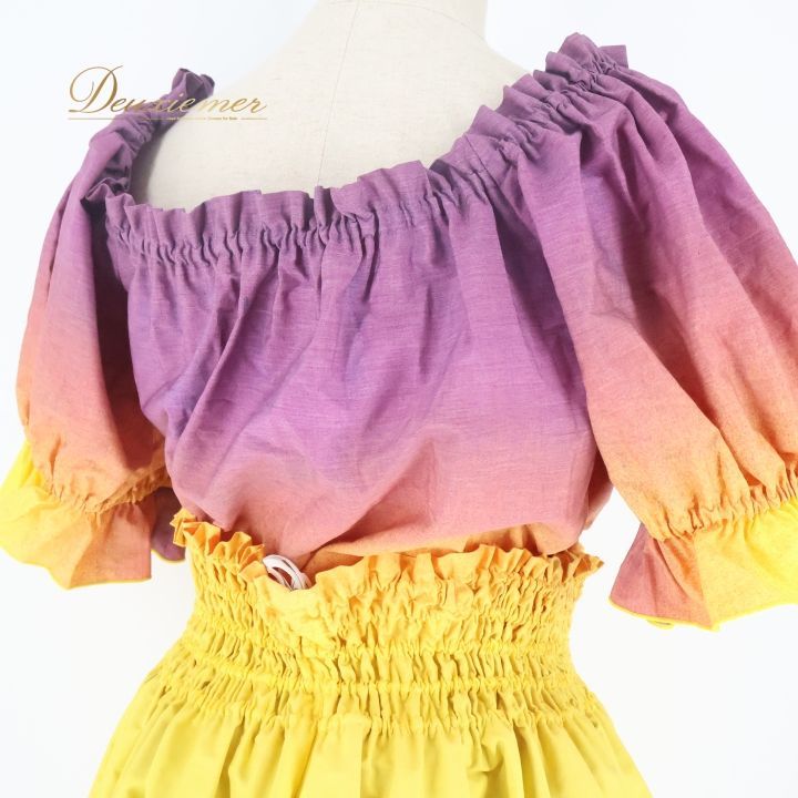 フラダンス 衣装 ツーピース セットアップ 上下セット パープル系