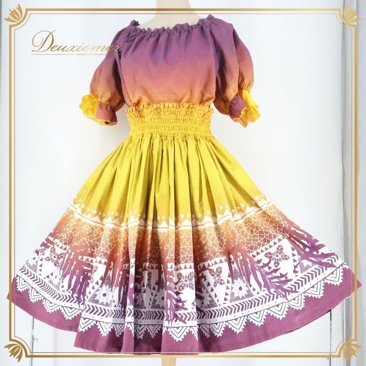 フラダンス 衣装 ツーピース セットアップ 上下セット パープル系