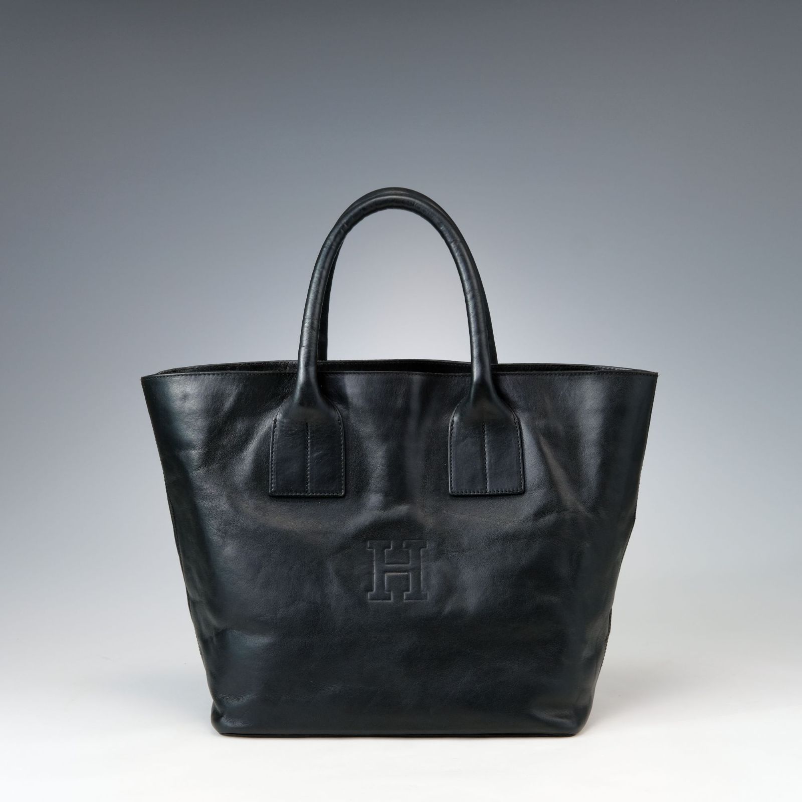 HIROFU ヒロフ ブラック 大容量 トートバッグ エンボスロゴ 本革 A4