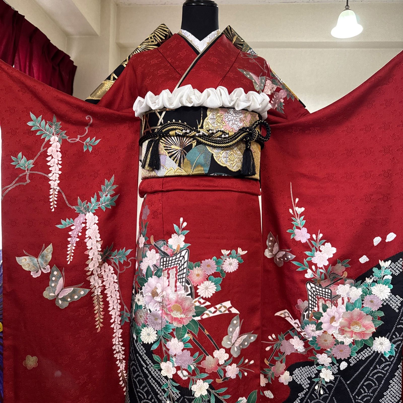 豪華絢爛振袖フルセット(7点)・飛鶴・極上アンティーク・鹿の子絞り・本絞り 豪華振袖セット(4点)・袋帯・重ね衿・半衿・古典柄・鹿の子絞り