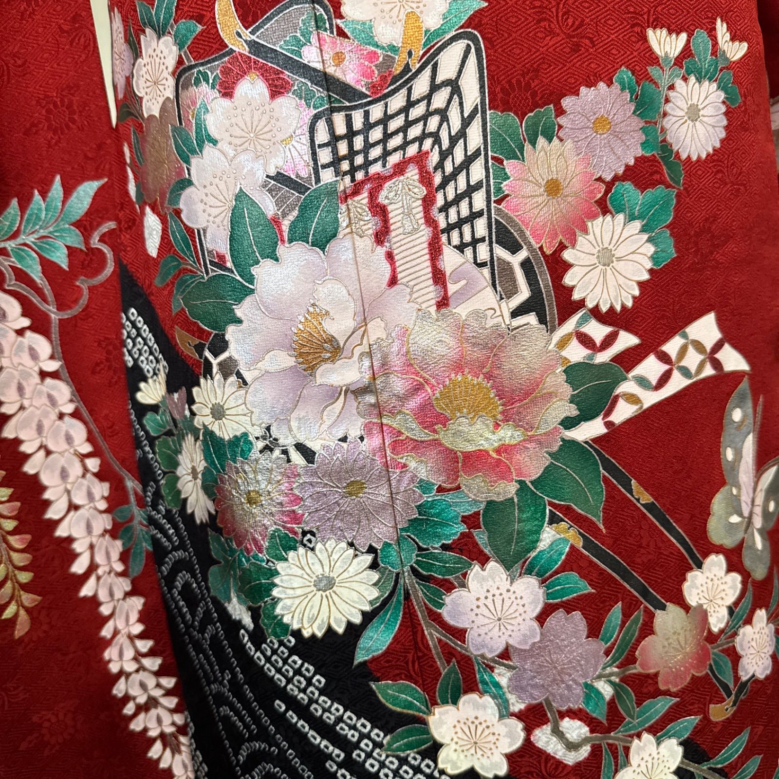 豪華振袖セット(4点)・袋帯・重ね衿・半衿・古典柄・鹿の子絞り