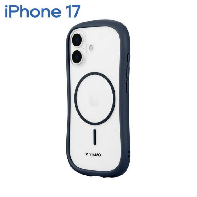 数量限定，最新作 iPhone17 ケース くびれフォルム ネイビー マグネットリング クリア 透明 耐衝撃 耐傷 ハイブリッドケース ViAMO mag LN-IM25VMMNV その他
