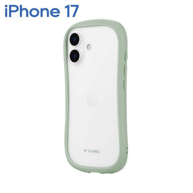 iPhone17 ケース くびれフォルム ミント カラーフレーム クリア 透明 耐衝撃 耐傷 ハイブリッドケース ViAMO freely グリーン LN-IM25VMFGR
