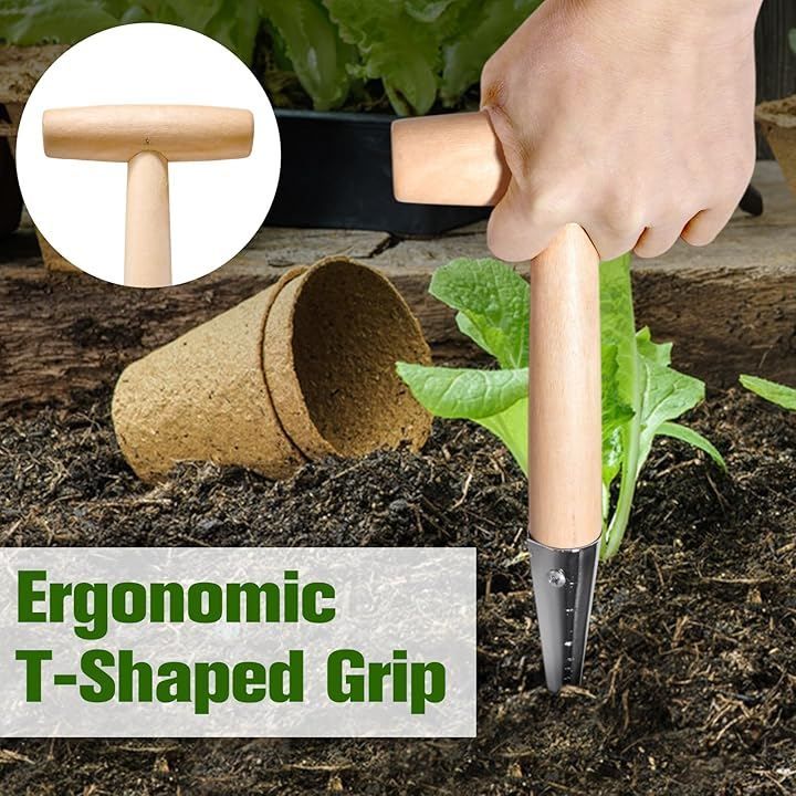 SPEEDWOX 木柄園芸用穴あけ器4本セット 牛革紐付き 植え付け用