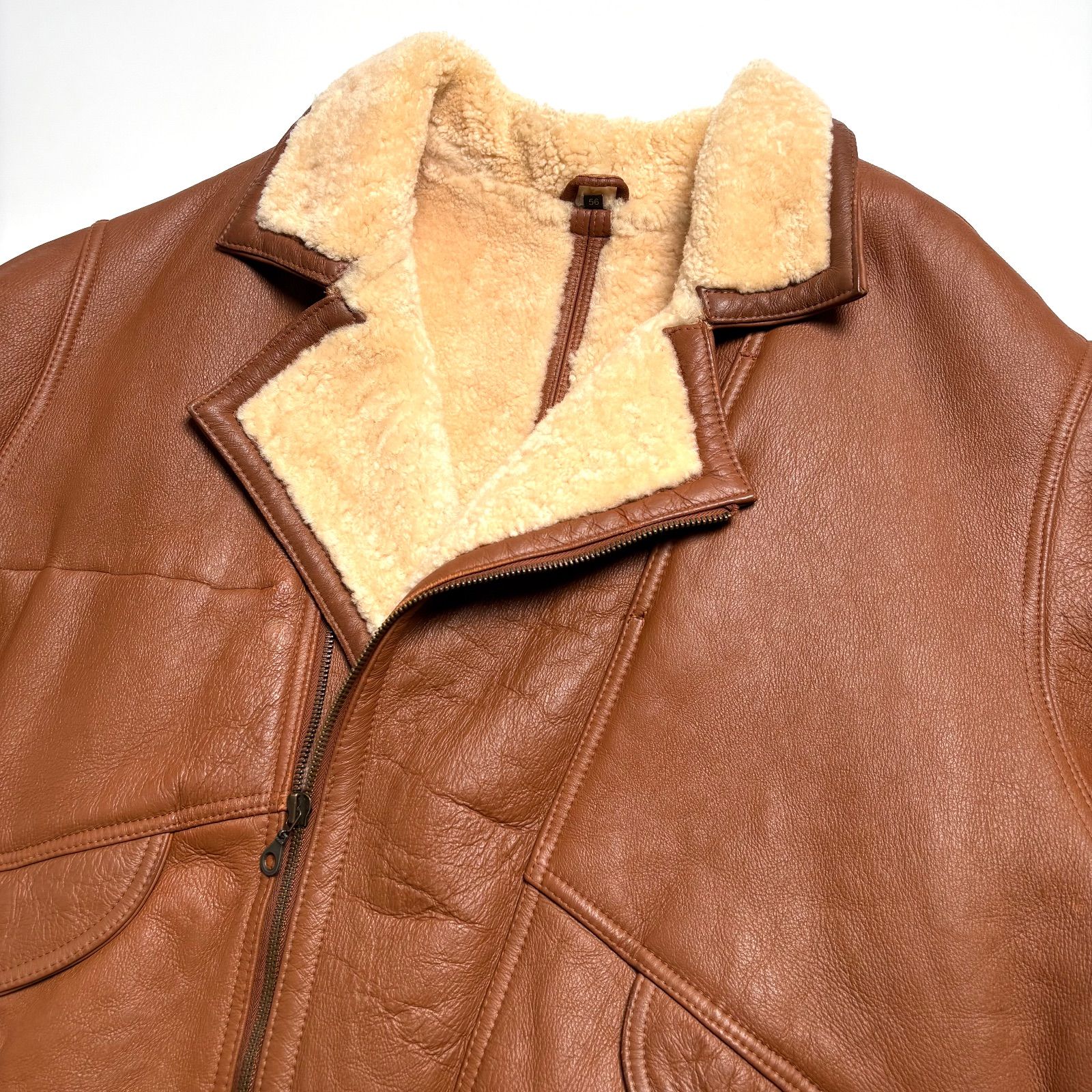 羊革】SHEARLING リアルムートンジャケット キャメルブラウン 茶 56