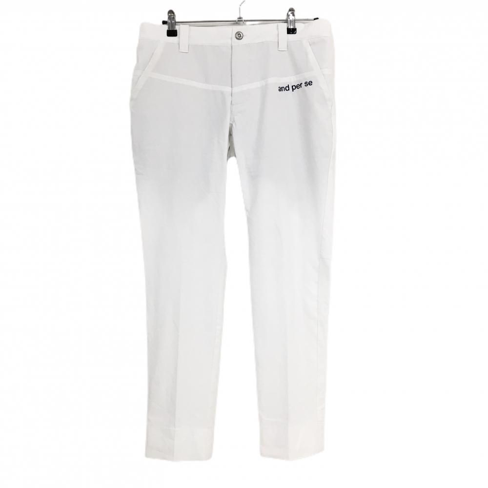 アンパスィ パンツ 白 格子地模様 ロゴネイビー 裏地付 メンズ LL