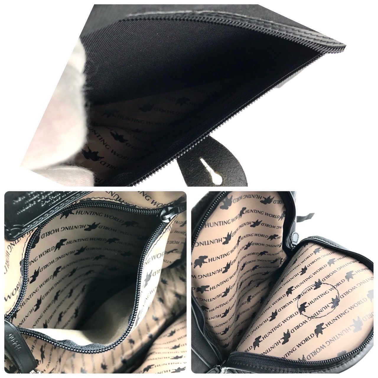 美品】ハンティングワールド リュック 黒 ナイロン レザー バック 