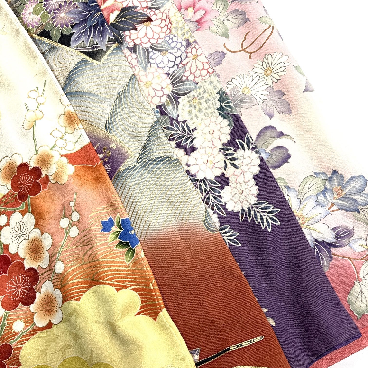 【きものリメイク素材】正絹振袖　10枚　まとめ売り　ハンドメイド向け きものリメイク素材】正絹振袖10枚 まとめ売り ハンドメイド向け