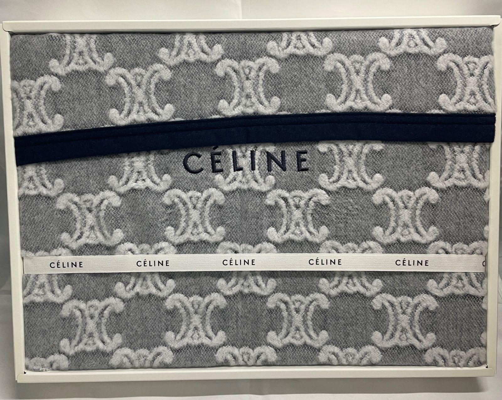 ◇ CELINE 綿ひざ掛け [ CL 0610 ] 140x70cm 綿100% 【保管品/箱日焼け