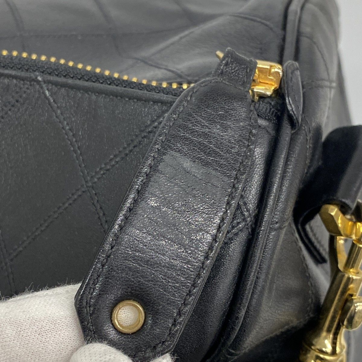 5pc4361-k】シャネル ボストンバッグ ビコローレ ラムスキン ブラック